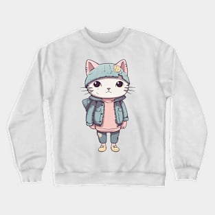 A cute kitty wearing street fashion Crewneck Sweatshirt